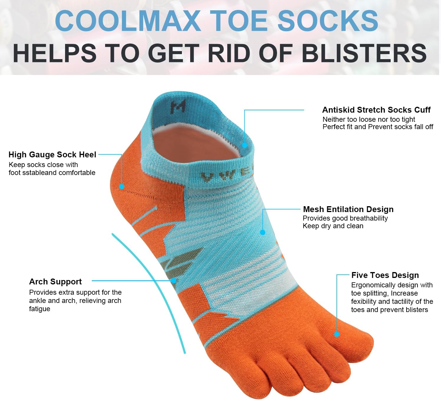 VWELL Toe Socks for Men and Women COOLMAX Five Finger Socks Athletic Running socks Sport Ankle Toe socks (3Pairs) - Image 4