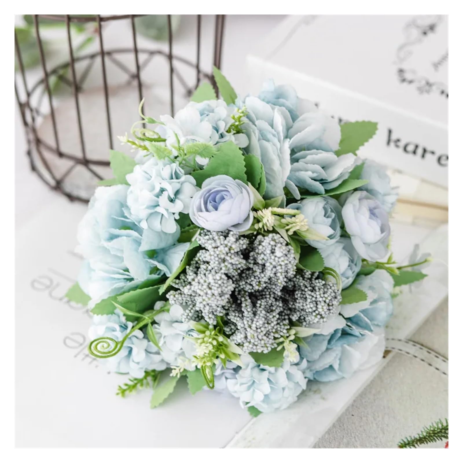 Sztuczny kwiat 1 bukiet sztuczny kwiat sztuczna piwonia róża hortensja bukiet jedwabny sztuczny kwiat piwonia do dekoracji domowego hotelu DIY dekoracje ślubne Artificial Flower(Blue)
