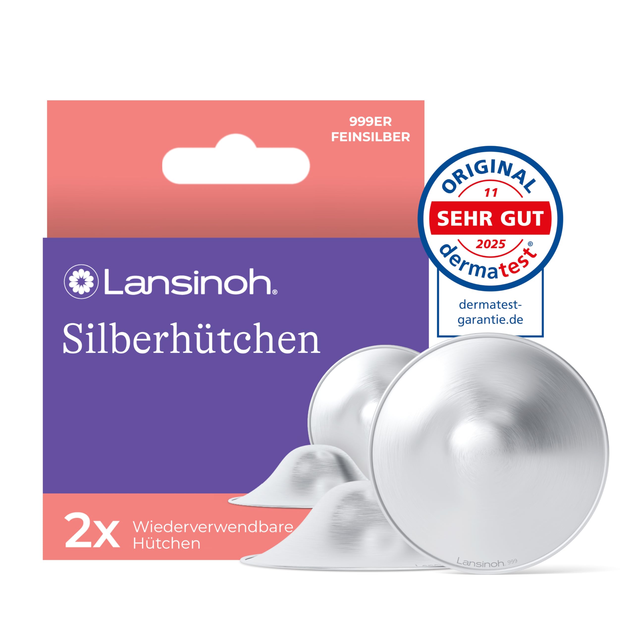 Lansinoh Silberhütchen – beruhigen und schützen wunde Brustwarzen - passend für alle Brustwarzengrößen - wiederverwendbar & einfach anzuwenden – aus 999er Feinsilber