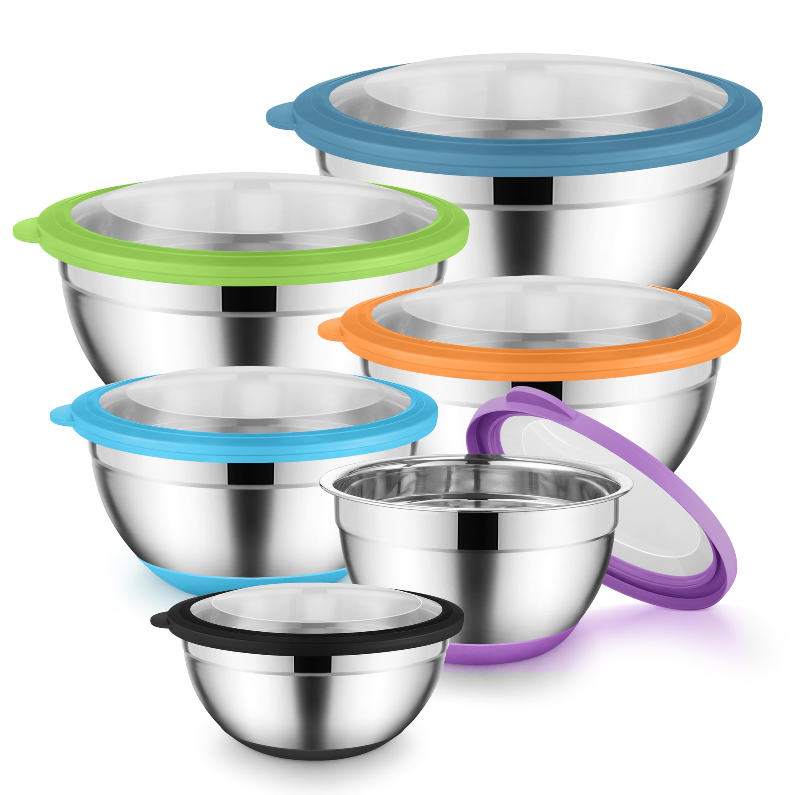 Onader Bunte Rührschüssel-Set mit 6 Stück, für die Küche, große Edelstahl-Rührschüsseln mit luftdichten Deckeln, rutschfest, Größe 1, 1,5, 2, 2,6, 3,5, 7QT