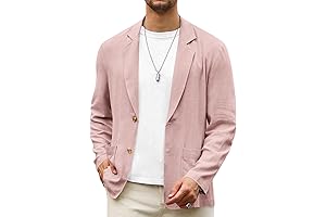 Two-Button Slim Fit Mens Pink Linen Blazer