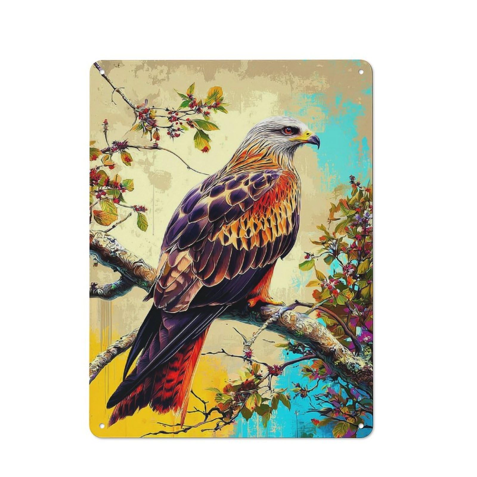 Junmoney Eagle Perched On Branch With Flowers Cafe Metal Sign 40X30cm, Shop Front Style Restaurant Wall Art For Takeaway, Bar, Kitchen Or Counter Area