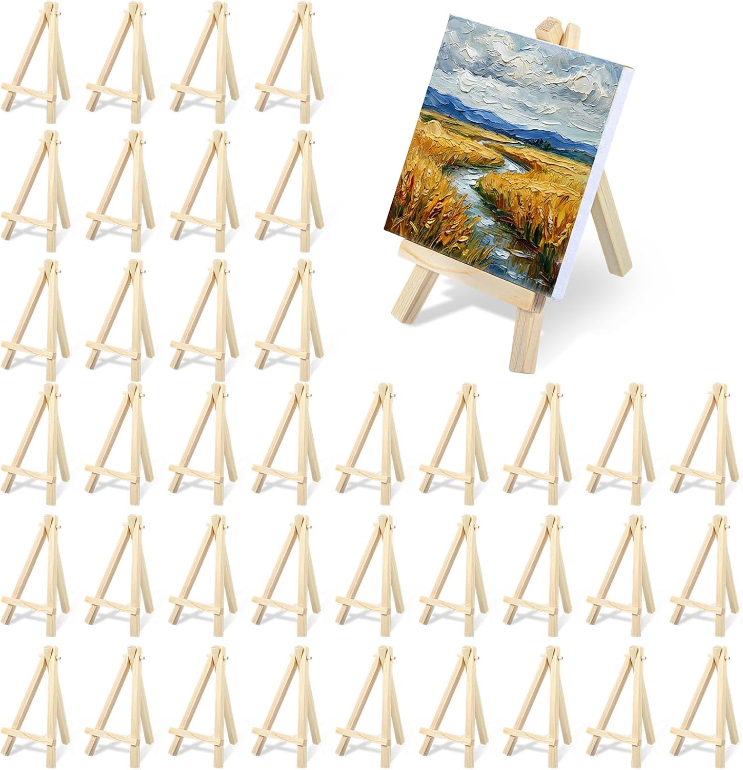40 Pack 6“ Mini Wood Display Easel, Natural Wooden Small Easel Stand for Signs, Small Canvases, Table Display, Pictures, Photos, Wedding Place Cards, Crafts and Other Smaller Projects