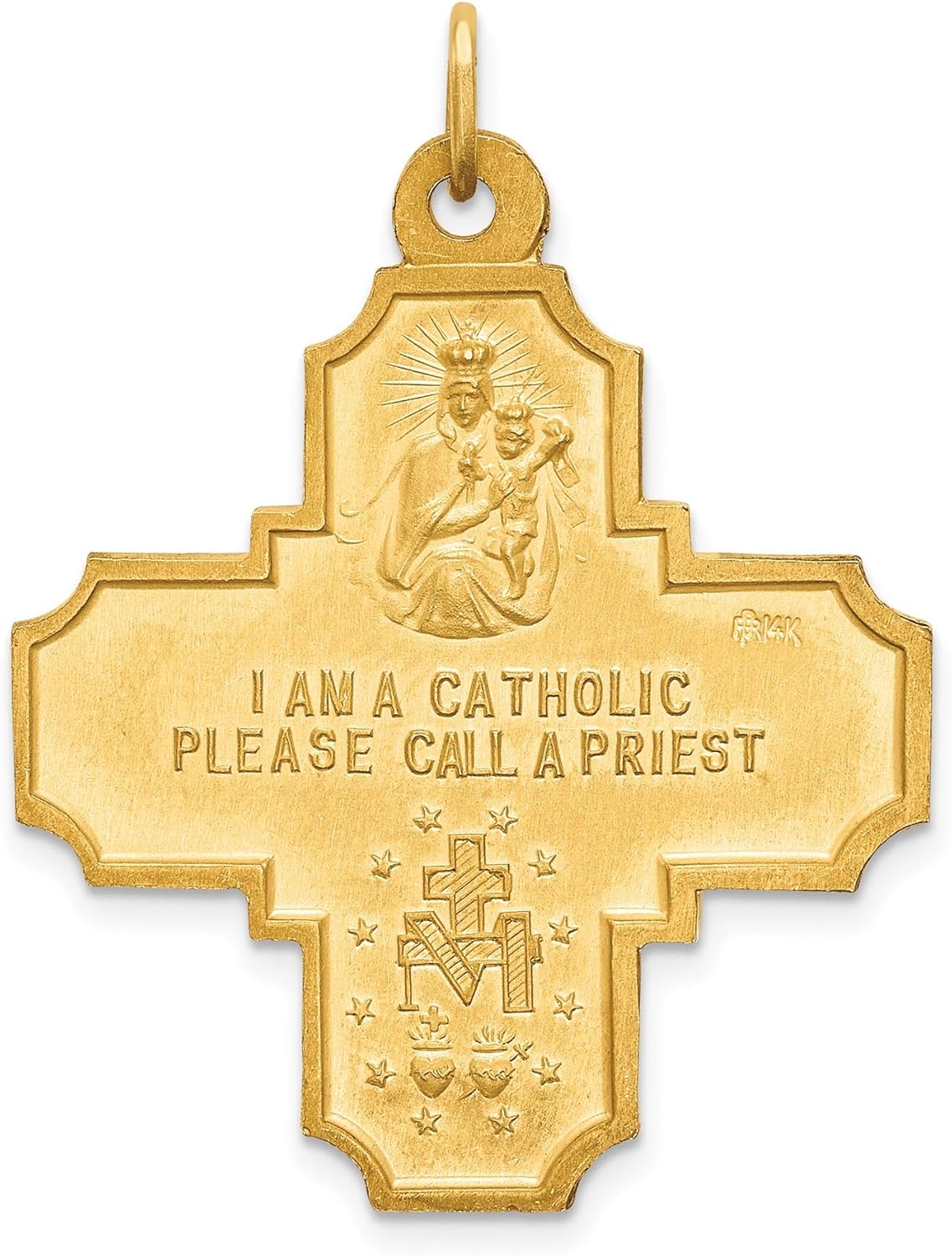 14k Yellow Gold Four Way Cross Pendant with Sacred Heart, Saint Joseph, Saint Christopher, Miraculous Medal - Catholic Devotional Necklace for Women or Unisex Religious Faith and Protection Jewelry - Image 4