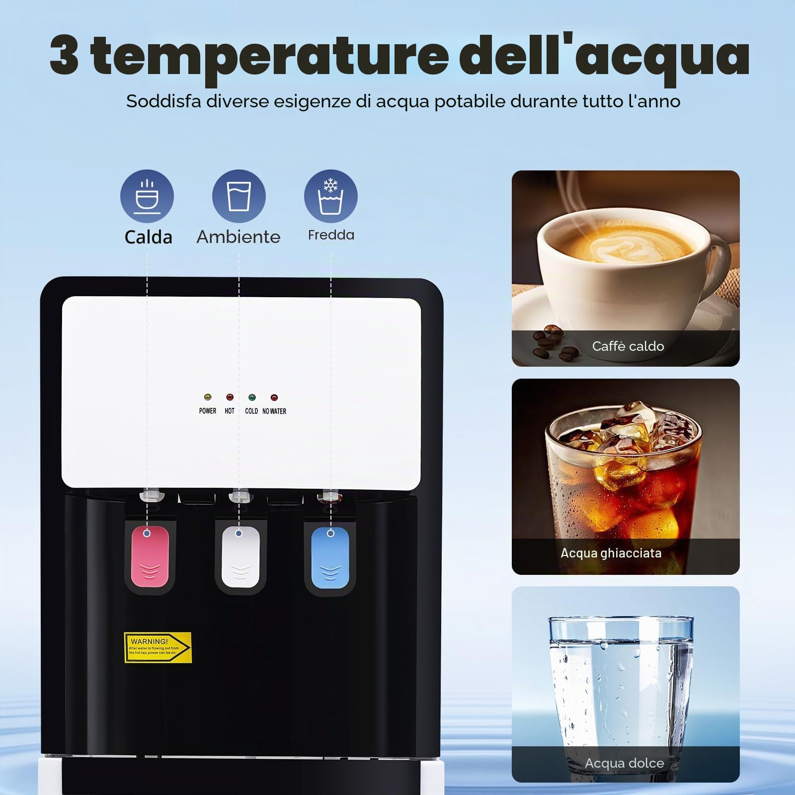 Distributore di acqua da 500 W, erogatore di acqua elettrica da terra, a freddo, doppia funzione con vano portaoggetti inferiore, distributore di acqua calda elettrico 85 ~ 95 ℃ per casa, ufficio