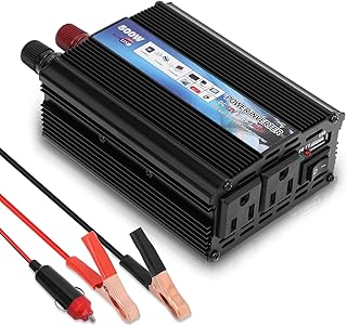 500W Power Inverter DC 12V to AC 110V Car Plug Adapter Outlet Converter, Car Power Inverter, Car Charger for Laptop Computer, Fast Charging Port, Aluminum Alloy