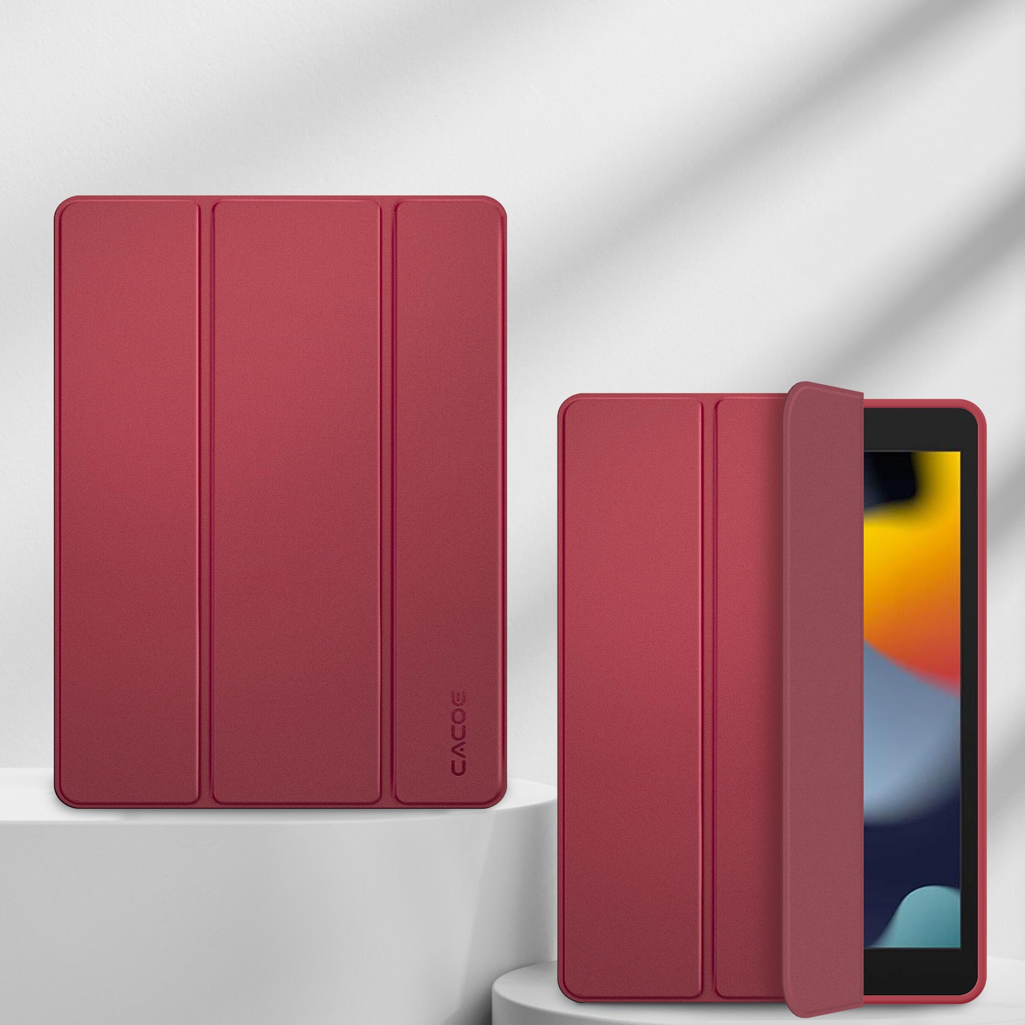 CACOE Cover Custodia Compatibile con iPad 9a Generazione 2021/iPad 8a Gen 2020/iPad 7a Gen 2019, Leggero Cover Protettivo Supporto con Pencil Holder per iPad 10.2 Auto Sveglia Sonno, Claretto