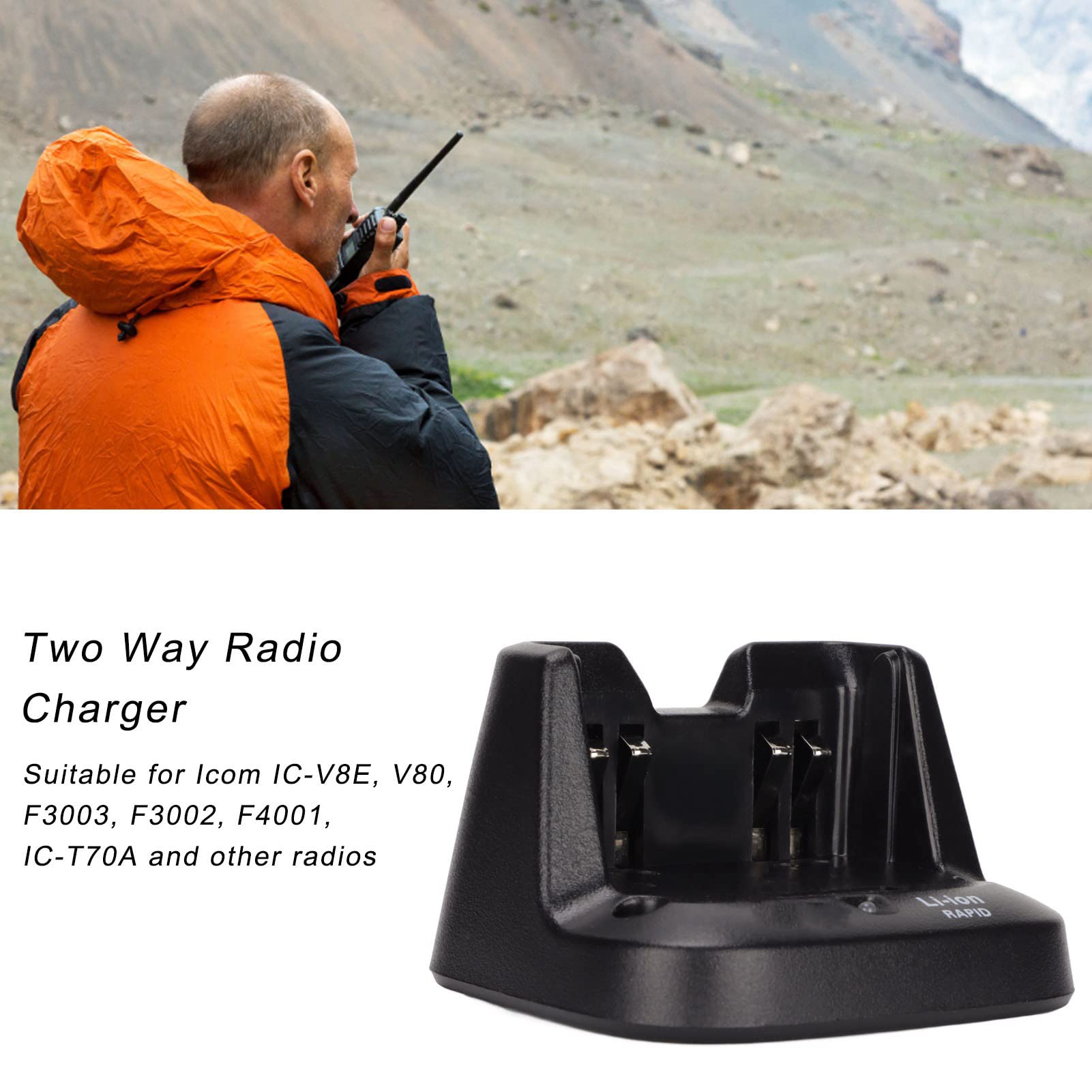 BC‑193 Chargeur Rapide Radio Bidirectionnel, Base de Charge Rapide de Bureau pour Talkie Walkie, Chargeur de Batterie pour Talkie Walkie pour Icom IC‑V8E V80 F3003(Le Noir)