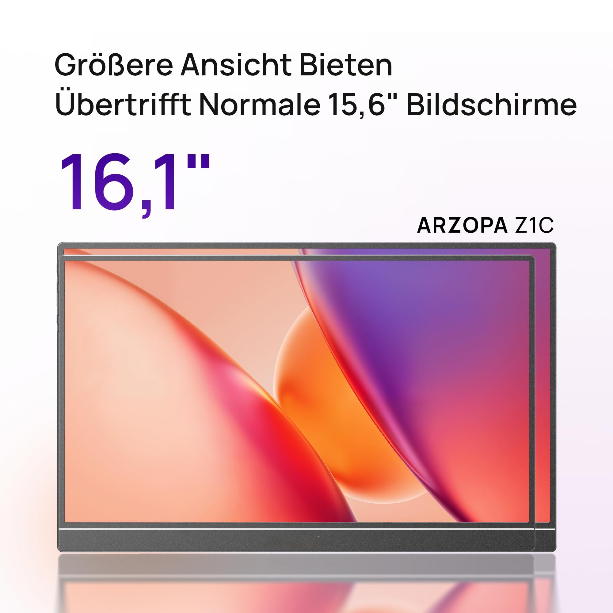 ARZOPA 16.1 Zoll Tragbarer Monitor FHD IPS 100% sRGB HDMI USB-C Gaming Bildschirm