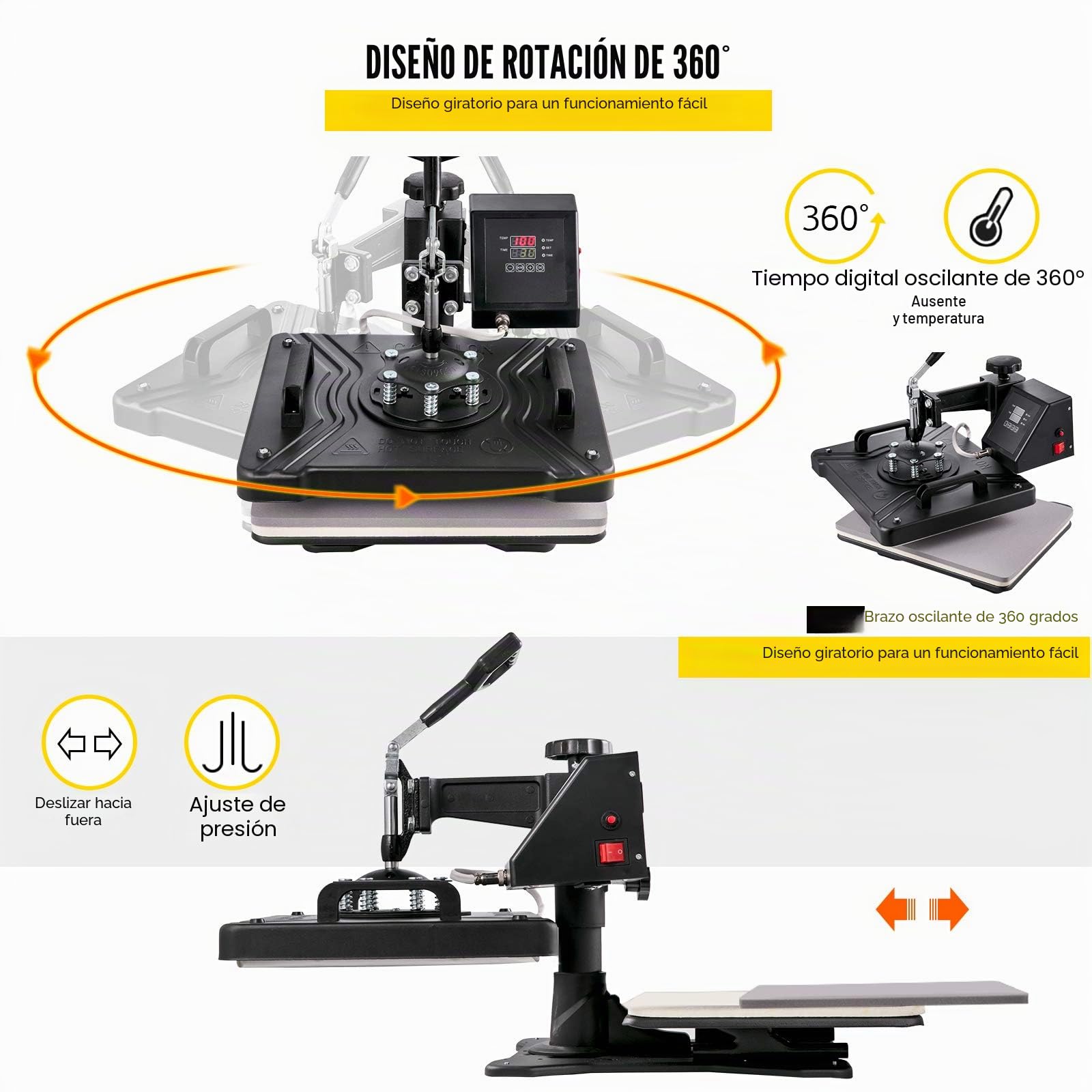 VEVOR 5 en 1 Prensa de Calor 38 x 30 cm, Máquina de Transferencia de Calor Multifuncional Máquina de Sublimación para Camisetas Tazas Platos Sombreros
