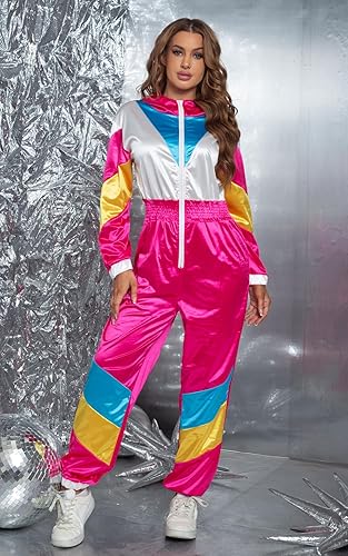 Miniatura 5 de Yisfri Traje retro de una pieza con bloques de color para mujer, traje retro de los años 80 con cintura elástica con capucha