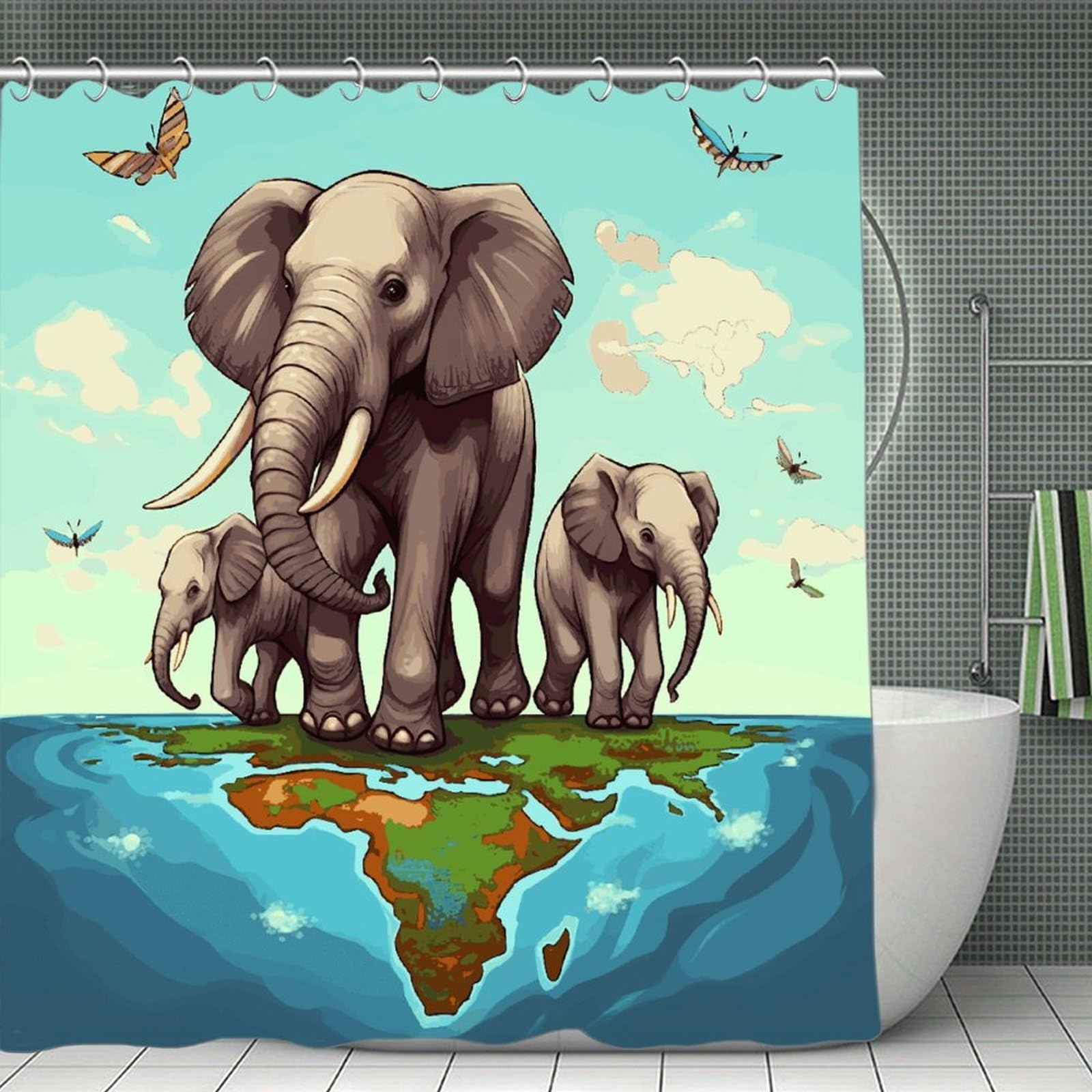 JTREHY Elephants Shower Curtain Heavy Duty Waterproof Shower Curtain Elegant Modern Farmhouse Country Ultra Thick Bath Curtains Machine Washable Showers Curtains 70.8"x70.8"