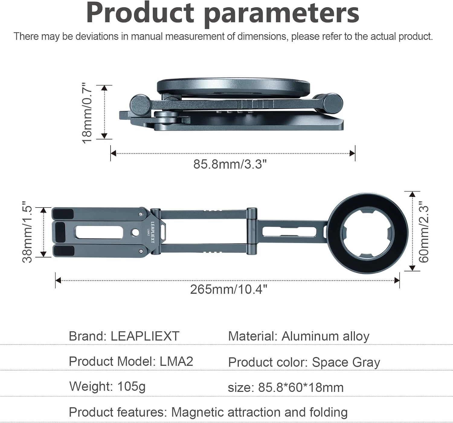 Compatible MagSafe Tripod Phone Holder，Aluminum Alloy Desktop Magnetic Phone Holder，360° Rotation Adjustment，Foldable Tripod for iPhone17/16/15/14 Ideal for Vlogging, Gym & Travel (Gray)