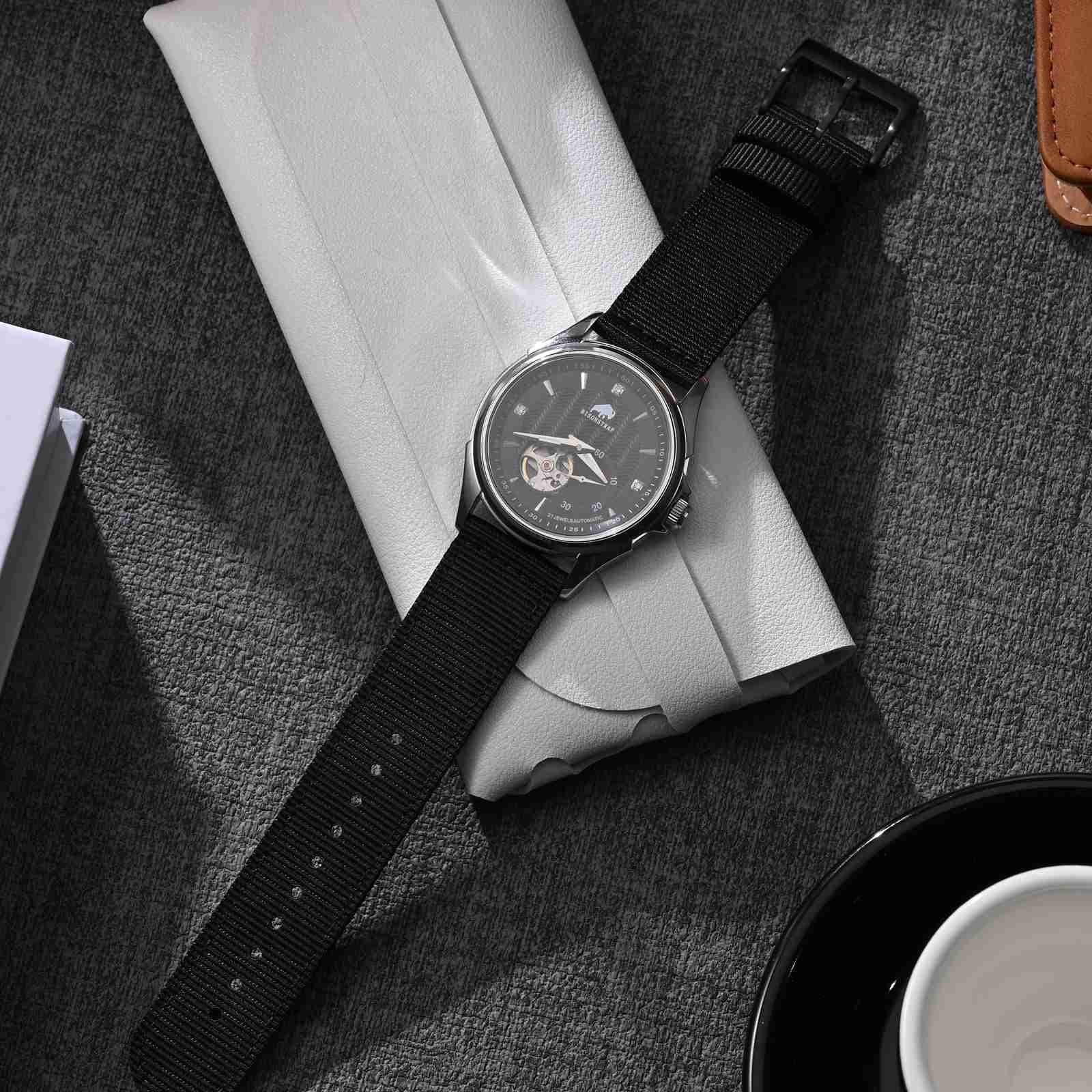 BISONSTRAP Cinturini in Nylon da Uomo, Cinturino per Orologi Militari, Sgancio Rapido, Fibbia Spazzolata, Larghezza Cinturino 18mm 19mm 20mm 22mm