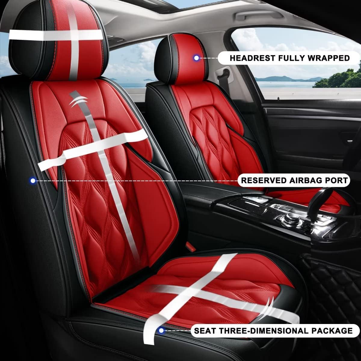 AOMSAZTO Car Seat Covers Custom Fit for BMW X5 2007-2026 Only 2 Front Seats Faux Leather Car Seat Car Seat Protector Compatible Airbag Waterproof Seat Covers Black&Red