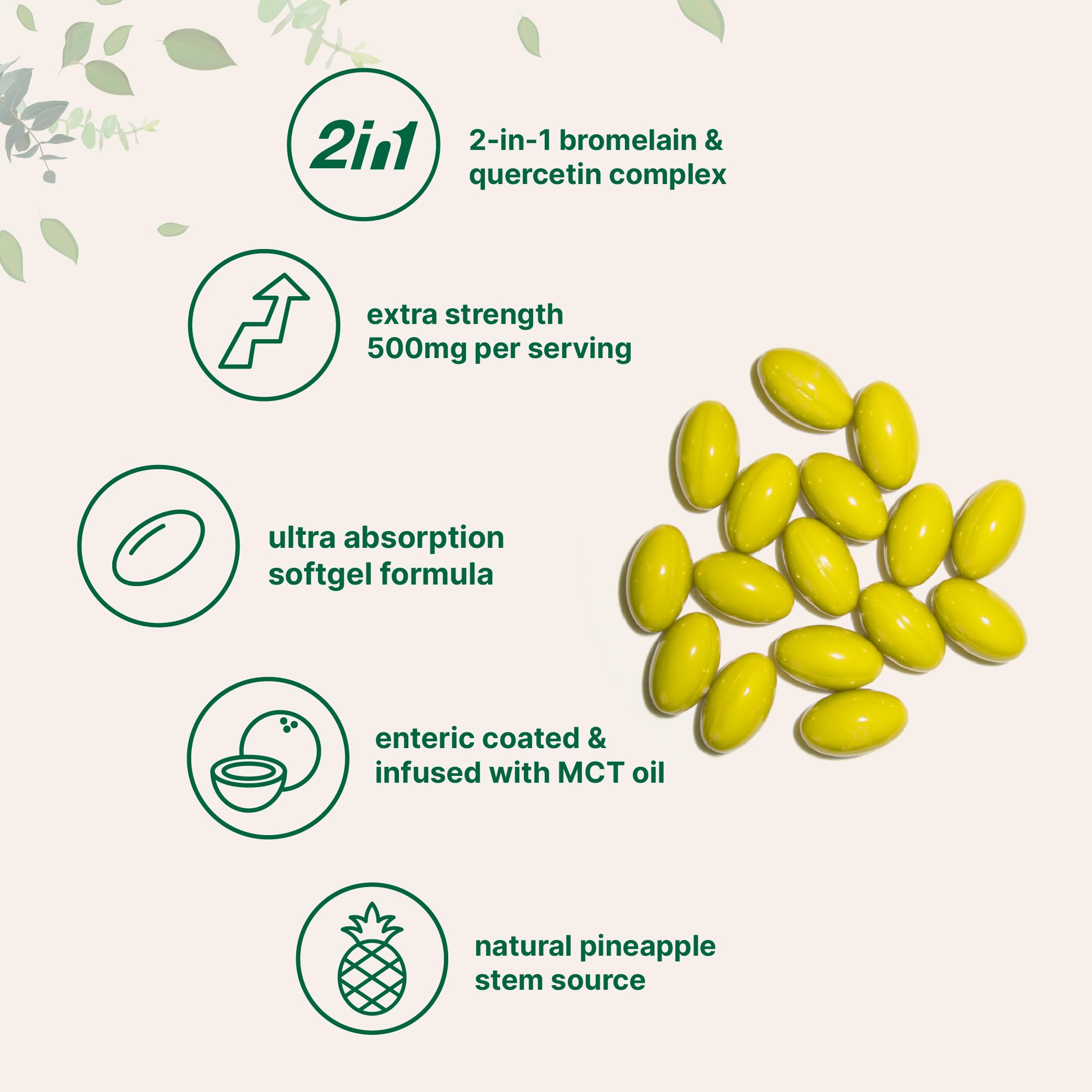 Bromelain 500mg with Quercetin & MCT Oil, 240 Enteric Coated Softgels | Ultra Absorption Bromelain Supplement | Natural Digestive Enzymes for Digestion & Joint Health | Non-GMO, Gluten Free — Amazon image 3