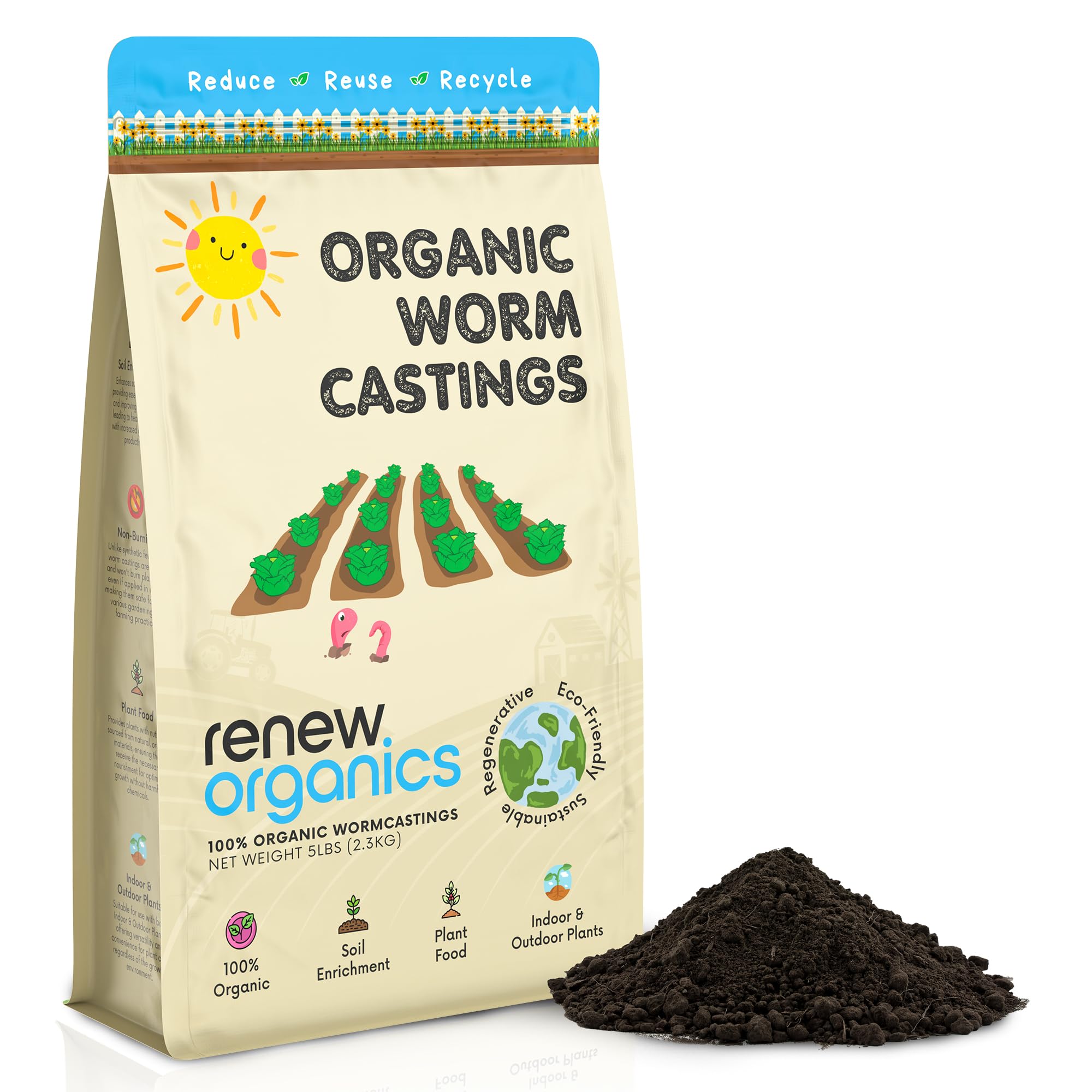 100% Organic Worm Castings (3lbs) - Premium Worm Castings for Plants - Worm Castings Organic Fertilizer & Soil Enhancer - Improves Plant Health & Growth, Odorless & Non-Burning - Earthworm Castings