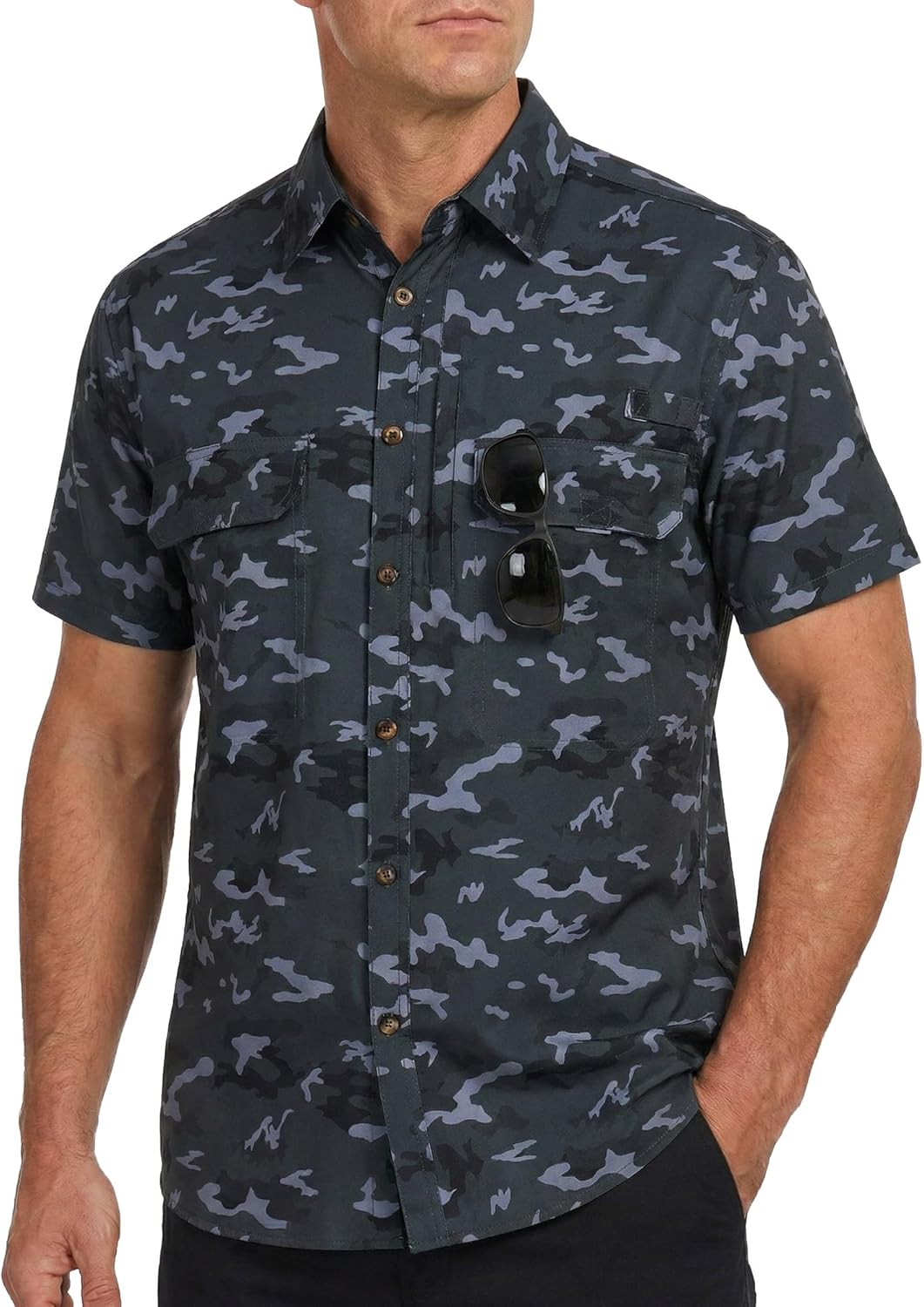 Cozople Mens Fishing Shirts Short Sleeve - UPF 50+ Sun Protection Cooling Hiking Shirt, Button Down Safari Work Shirts
