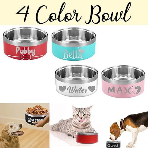 Miniatura 2 de Tazón personalizado para perros con nombre personalizado grabado con láser, platos de acero inoxidable para mascotas para perros grandes y pequeños
