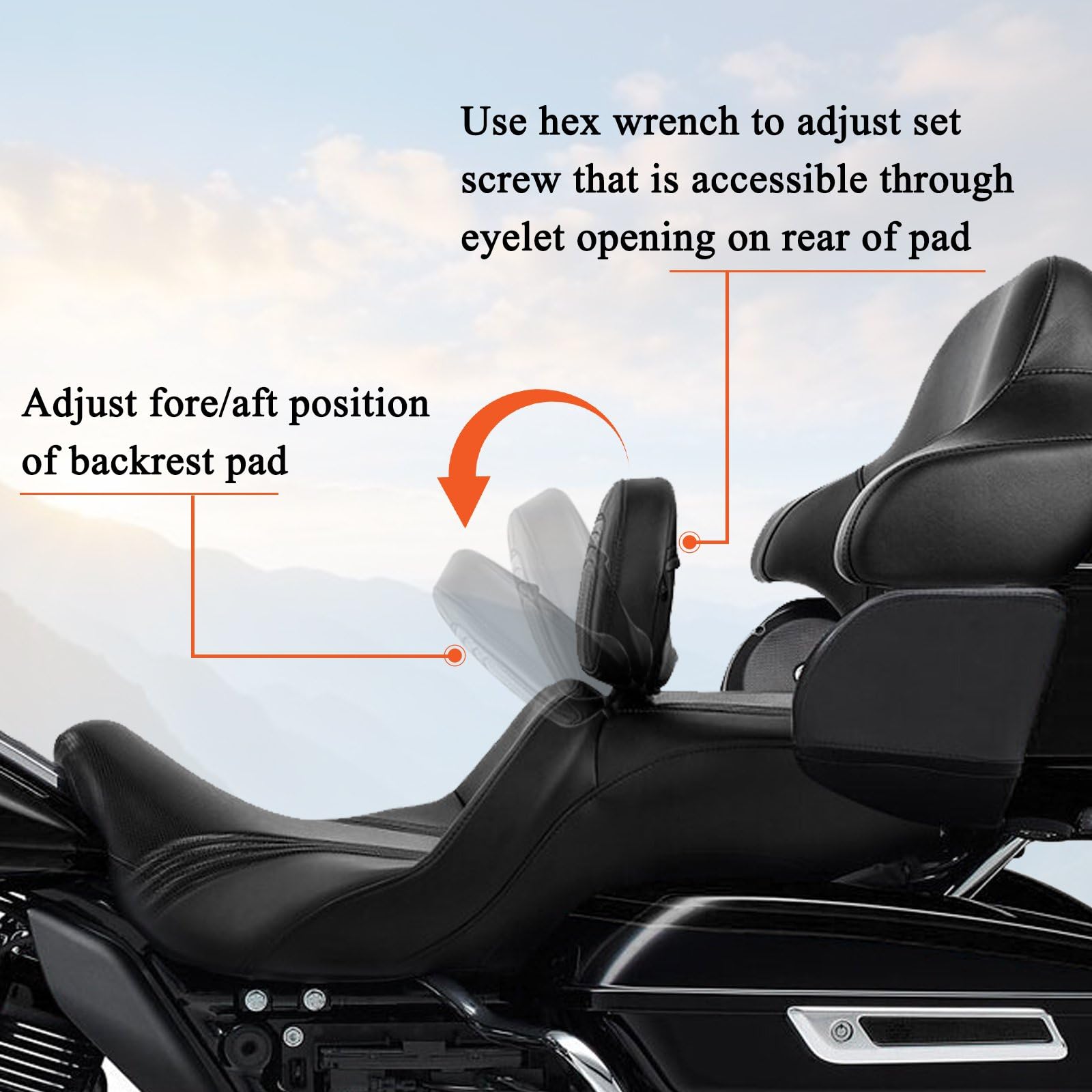 Rider Dossier réglable, coussin de dossier amovible pour conducteur de moto Harley Touring Electra Glide CVO Road Glide Road King Street Glide 2009-2025, noir #17