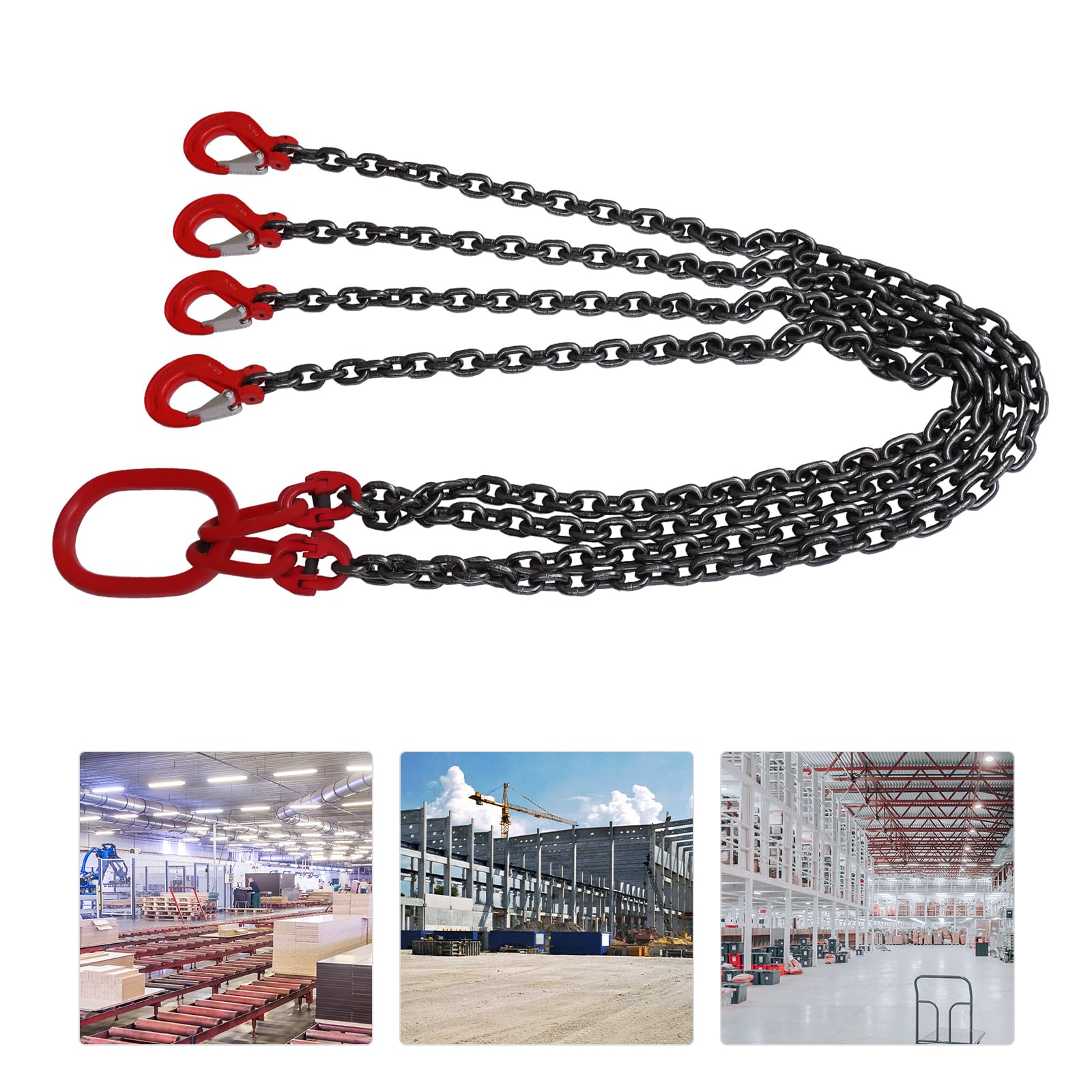 4-Strang G80 Kettengehänge 1,5 Meter, 5 Tonnen Anschlagketten Set, G80 Forstkette mit Gabelkopfhaken, Schwerlast Hebekette für Industrie und Logistik für Werkstatt, BAU und Materialtransport