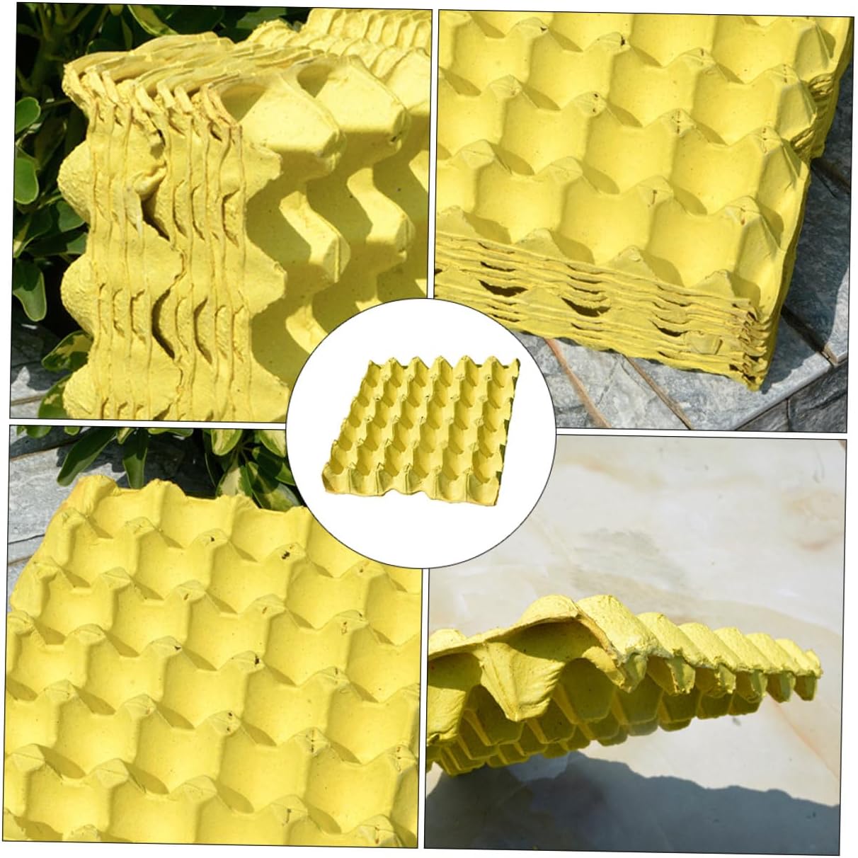 10pcs Household Egg Trays DIY Paper Pulp Egg Storage Containers Yellow for Refrigerator Kitchen Use