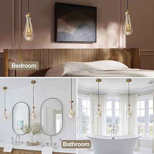 Miniatura 4 de Juego de 3 luces colgantes de gota de lluvia, luces colgantes para isla de cocina, paquete de 3, luces colgantes de cristal de lágrima para