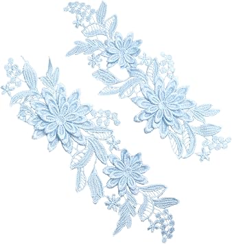 pson 1 Pair 9 x 3.14 Inch Lace Flower Embroidered, Blue Three-Dimensional Flowers Embroidered for DIY, Wedding Dress, Clothing Decoration