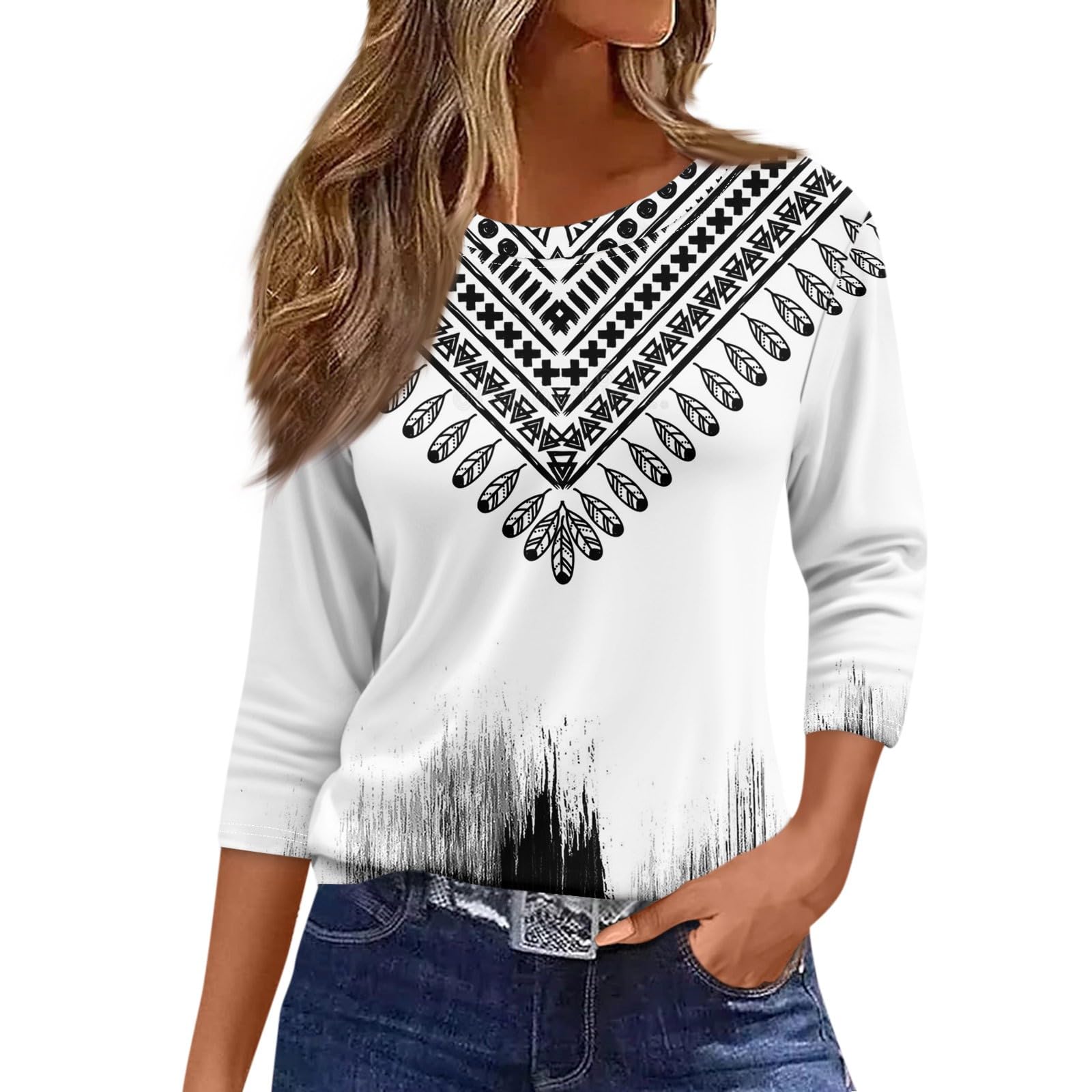SCBFDI Tallas Grandes Mujer, Blusa Mujer Verano Manga De Siete Puntos Camisa Moderno Trabajo Cuello Redondo a Rayas Camiseta Ligero Delgado, Blusones Mujer Tallas Grandes