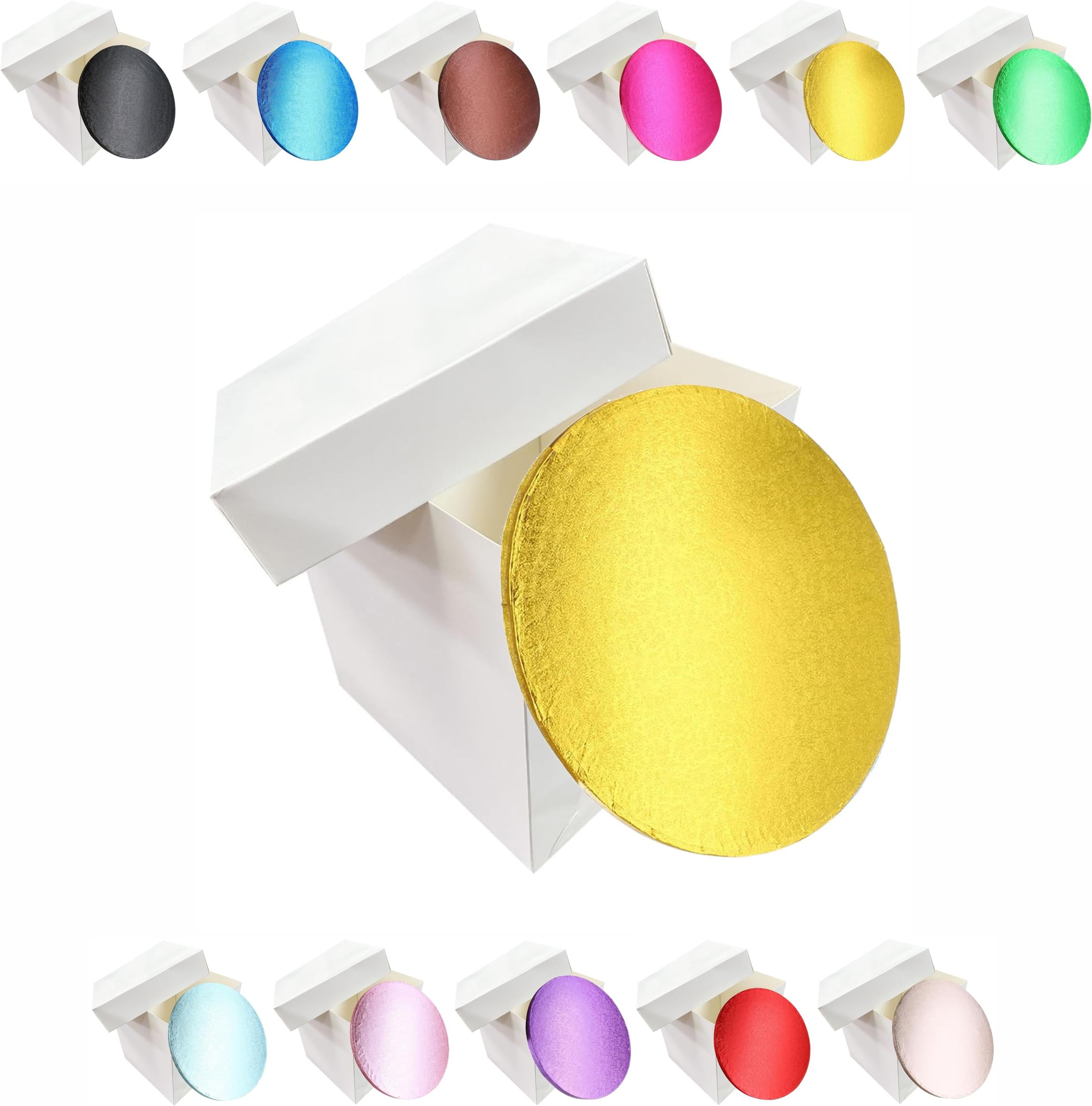 Tall White Extra Deep Cake Box + Lid & Round Colour Cake Drum Board Combo Pack for High Celebration, Wedding, Birthday Cakes (Gold, 14 Inch)