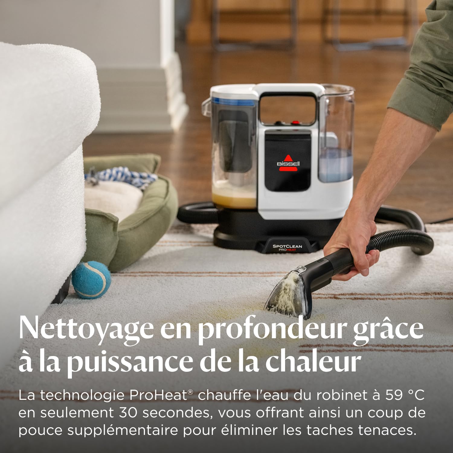 BISSELL SpotClean ProHeat Advanced, Shampouineuse, Shampouineuse Canapé Compact Multi-surfaces, Nettoyeur Canapé Tissu Moteur 1125W, Triple Nettoyage taches tenaces, Filaire, 3924N