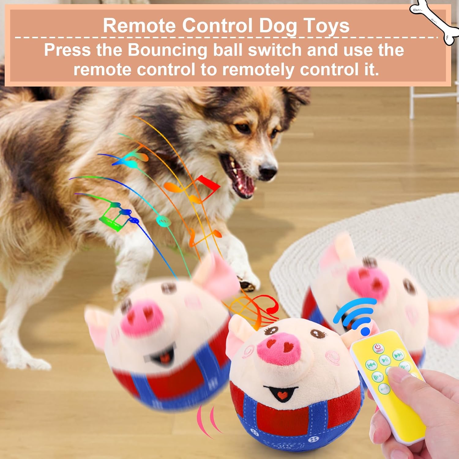 BABORUI Remote Control Interactive Dog Toys Pig, Jumping Squeaky Dog Toys with Recording and Music Modes, Rechargeable Moving Dog Chew Toys for Small/Medium/Large Dogs to Keep Them Busy(Red Pig) - Image 2
