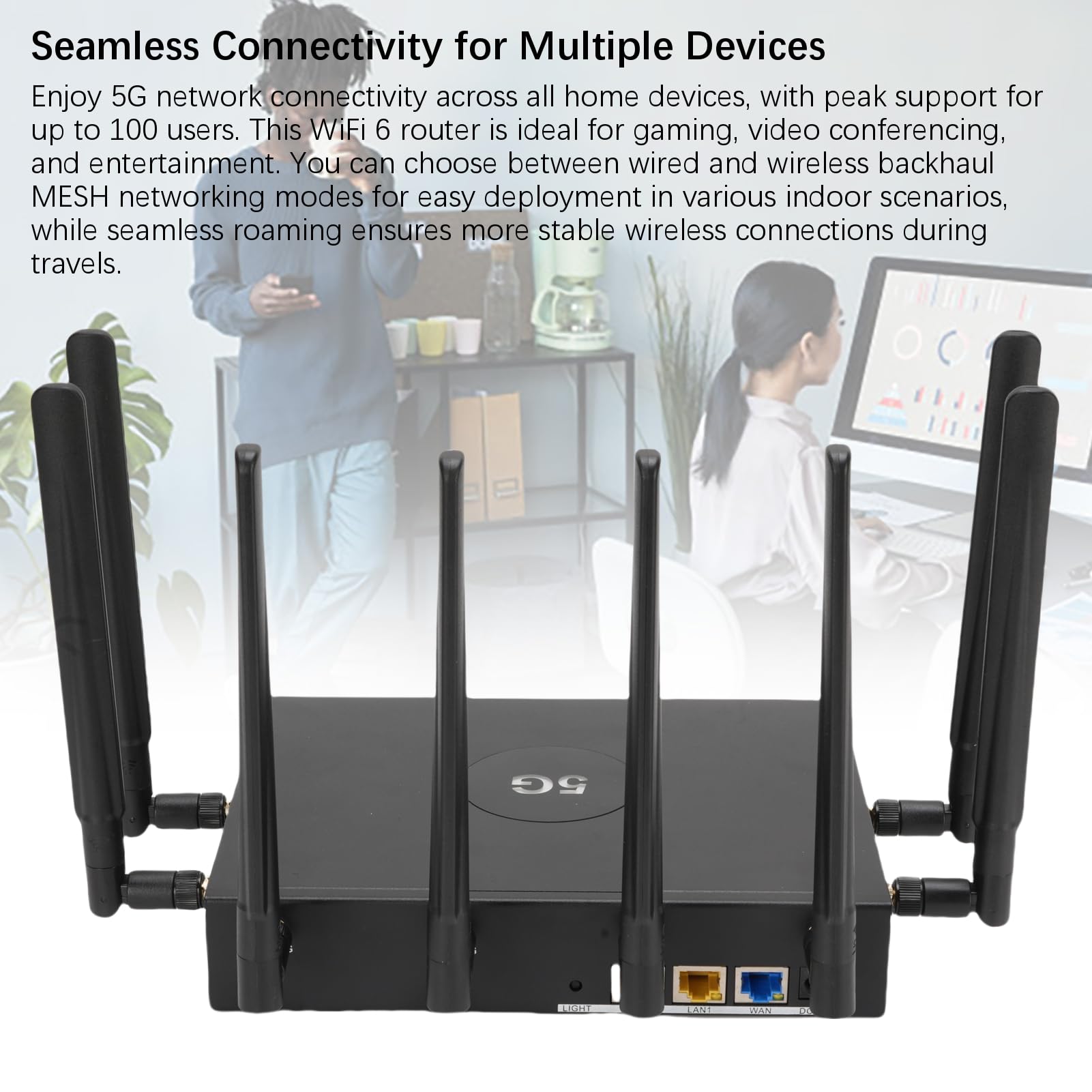Lazmin112 Router WiFi 6 CPE, Modem 5G NR SA NSA velocità Ultraveloce 4,67 Gbps, Tecnologia 4x4 MU MIMO OFDMA per 100 Dispositivi, con Slot per Scheda SIM Porte WAN LAN, per (Spina europea)