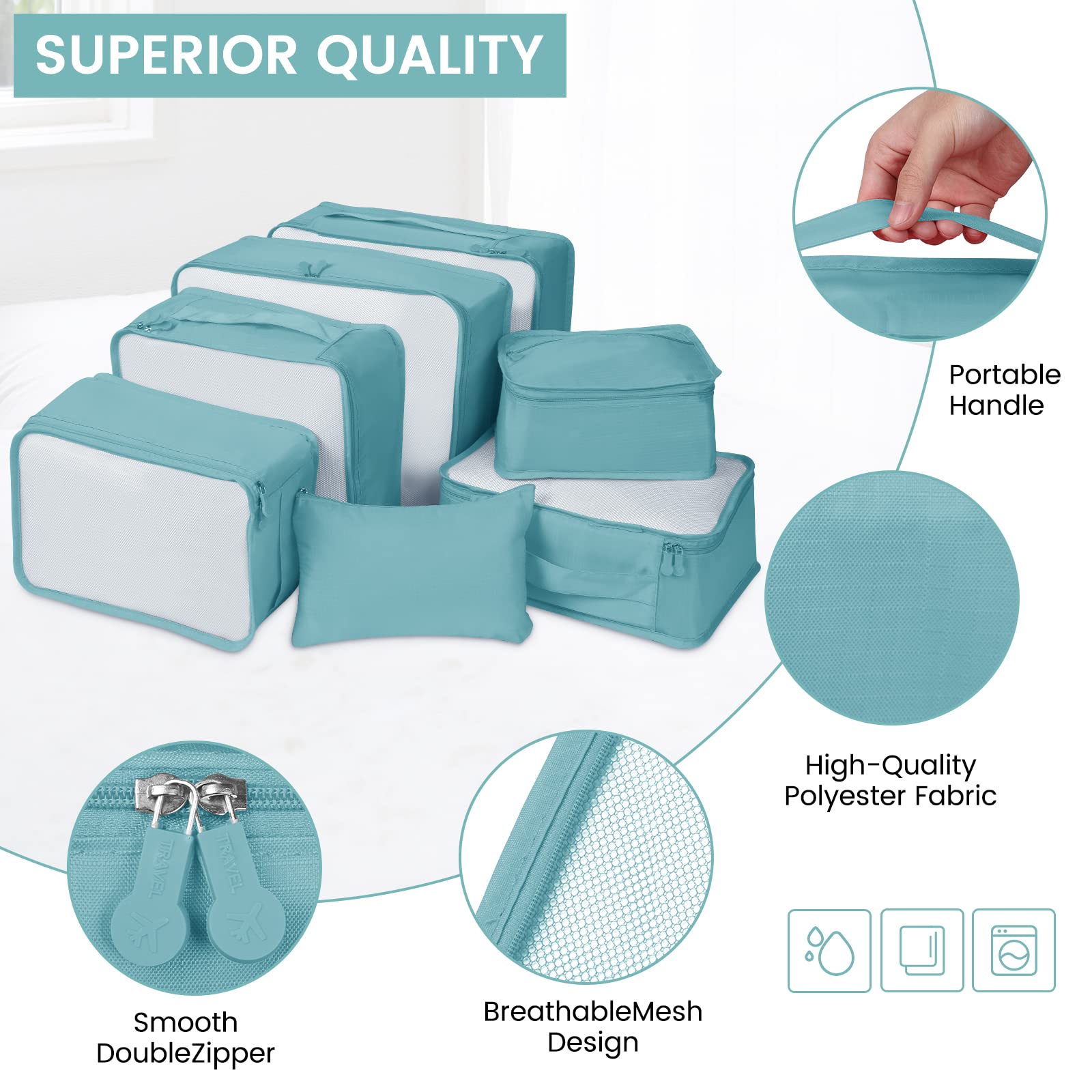 Enloffi Organizer Valigie 10 Pezzi Set Sistema di Cubo di Viaggio Impermeabili Viaggio Accessori Utili per Vestiti Scarpe Biancheria Intima Cosmetici Set di Valigie Portaoggetti, Grado Blu
