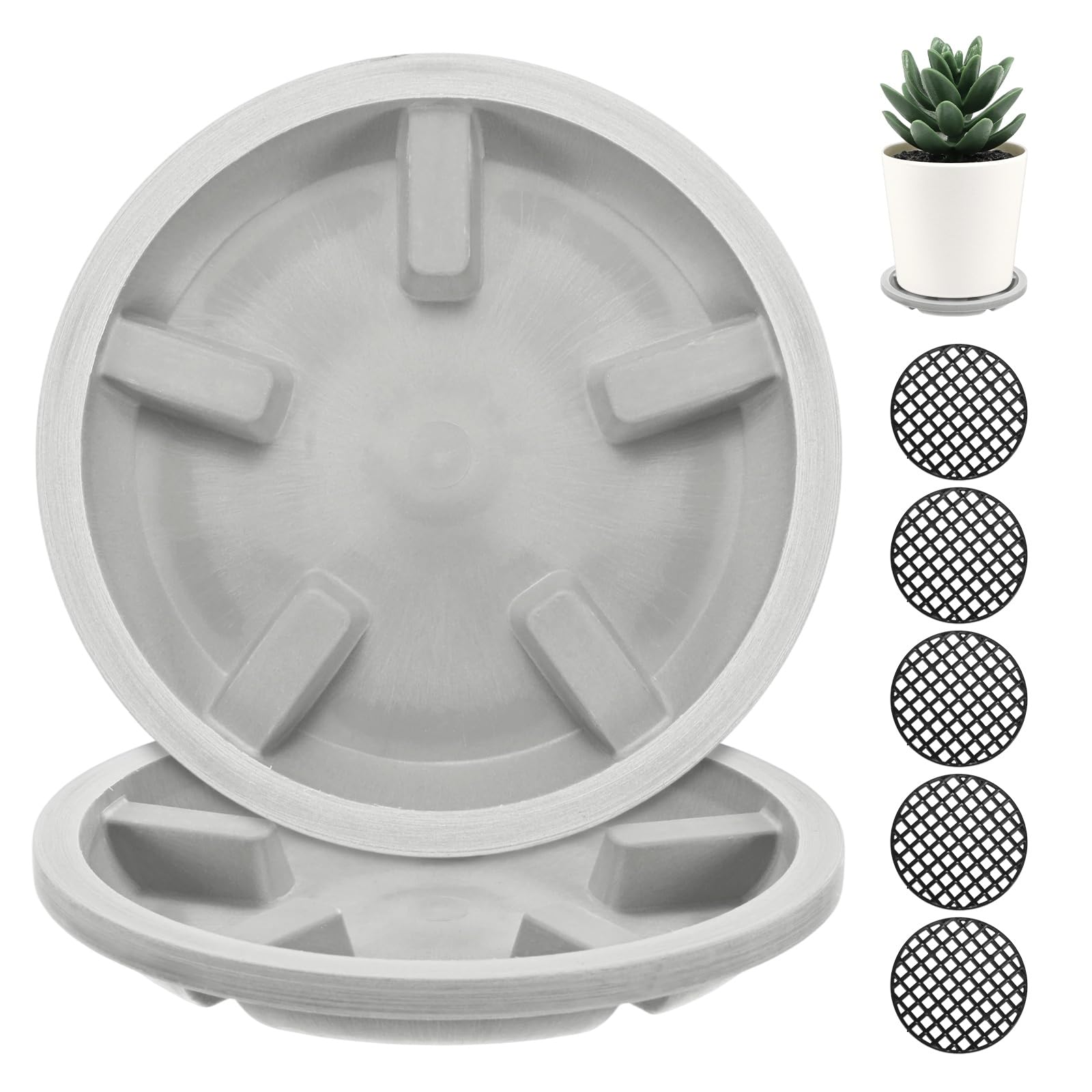 M METERXITY 2-Pack Plant Saucer, 3.27 Inch/8.3 cm Plastic Plant Trays Thicker for Pots/Indoor/Outdoor/Water Drainage and Protection, Flowerpot Drip Tray [Cement]