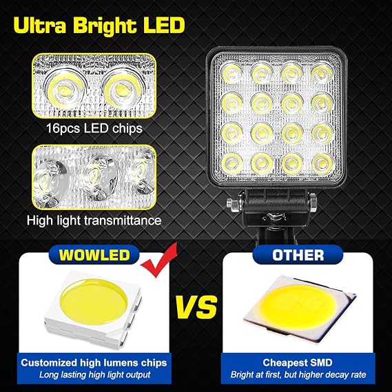 WFPOWER LED Boat Spotlight with Clip, Super Bright Headlights with Clamp, Boat Spreader Led Pod 48W 12V Marine Lights for Kayak Bass Jon Fishing T-Top Deck Dock Truck Car Lights 4X4 SUV