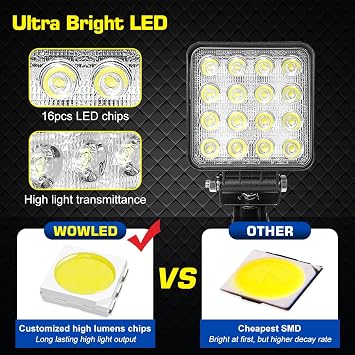 WFPOWER LED Boat Spotlight with Clip, Super Bright Headlights with Clamp, Boat Spreader Led Pod 48W 12V Marine Lights for Kayak Bass Jon Fishing T-Top Deck Dock Truck Car Lights 4X4 SUV