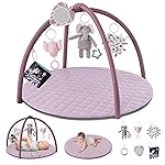 Blissful Diary Baby Play Gym Mat, Tummy Time Activity Mat with 6 Detachable Toys for Stage-Based Sensory & Motor Skill Development, Easy to Install & Clean, Baby Essentials Gift, Lavender Pink
