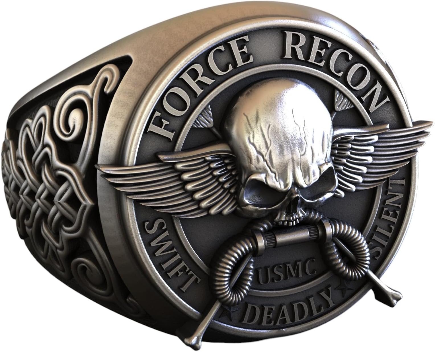 Skull Ring – Force Recon USMC Silver Ring for Men, Viking Military Statement Jewelry