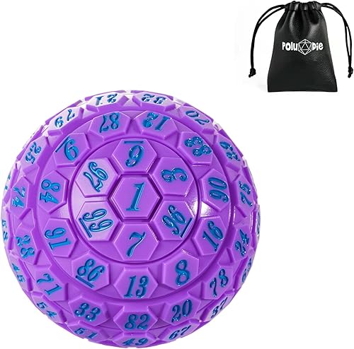 Miniatura 8 de Poludie Dados poliédricos de 100 caras, dados de juego individuales D100, cubo de 100 lados con bolsa negra, dado D100 de 1.890in (morado con número