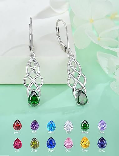 Miniatura 4 de Celtic Knot Dangle Earrings for Women 925 Sterling Silver Twisted Drop Earring Teardrop Birthstone Jewelry
