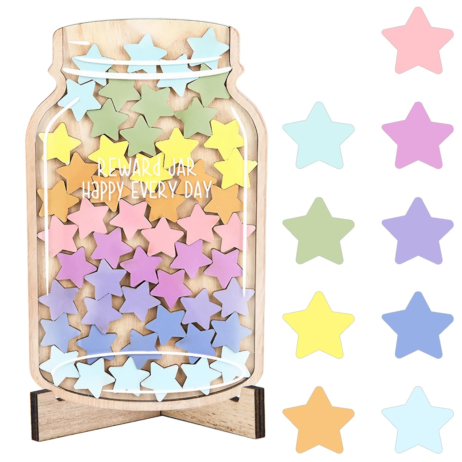 Reward Jar with Star Tokens, Reward Charts for Children Behaviour Star Reward Jar for Children Potty Train Tool Reward Board for Kids Home School Classroom (B)