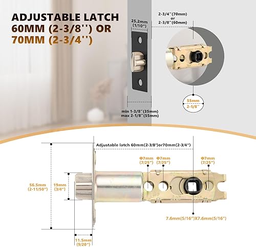 Miniatura 2 de Pestillo de puerta ajustable de 2-38 pulgadas (2.362 in) o 2-34 pulgadas (2.756 in), ángulo de giro de 45, pieza de repuesto universal para