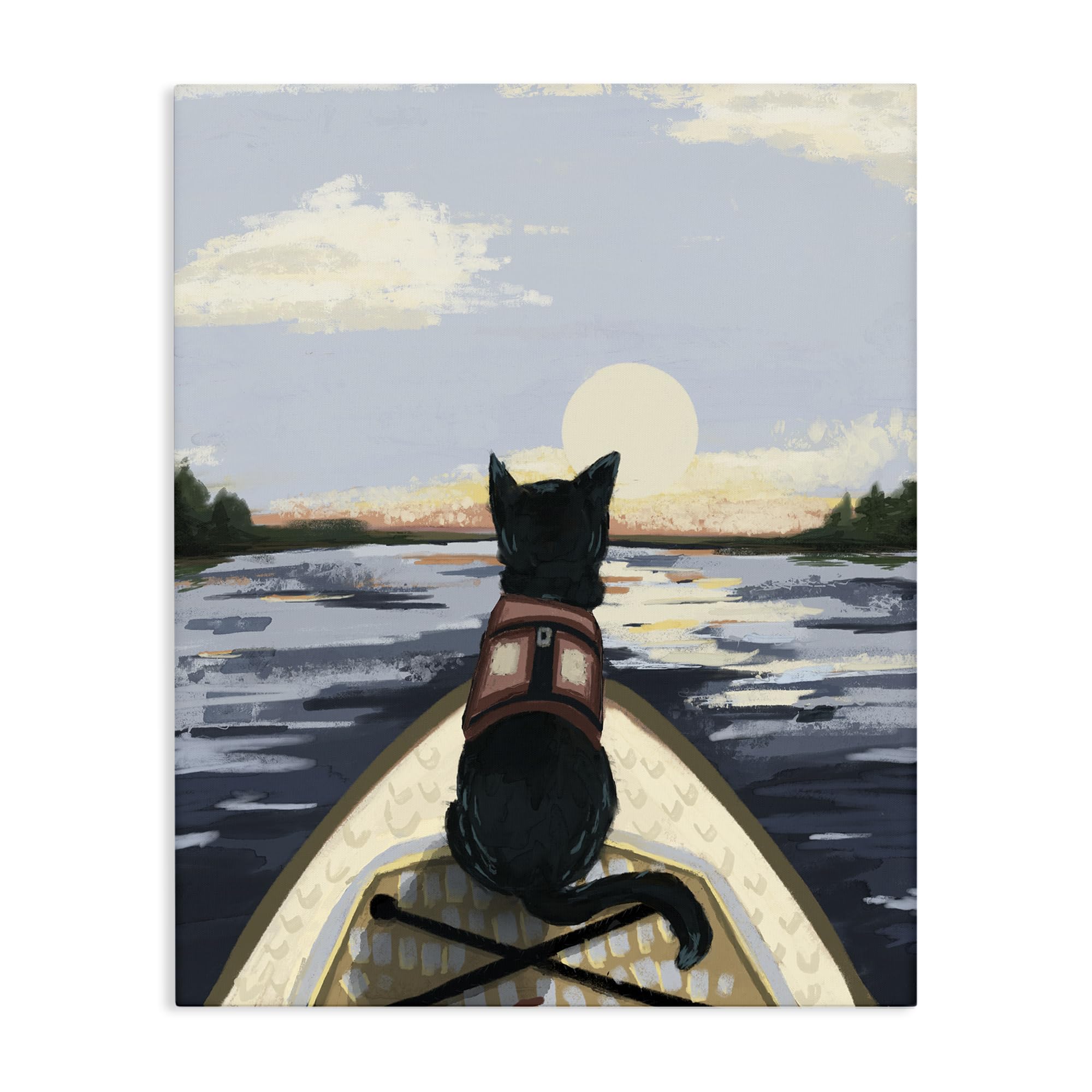 'Peaceful Cat Viewing Lake'| Canvas Art
