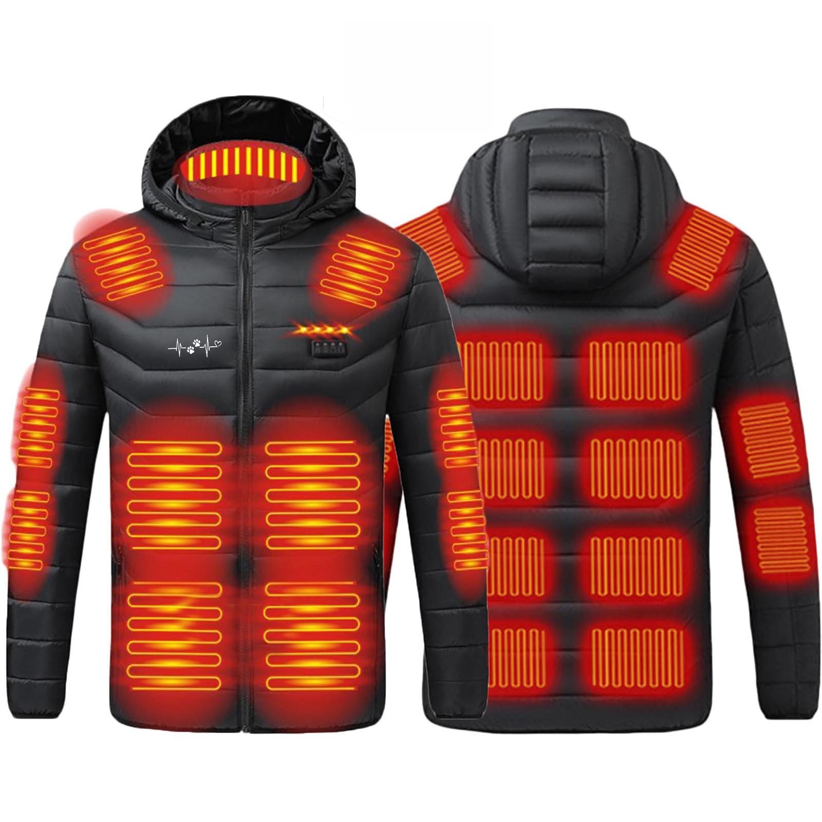 KQIVAM Veste Chauffante USB Chaud Manteau Rechargeable Par USB Homme avec 21 Zones de Chauffage et 4 Températures Optionnelles pour Plein Air Sports Hiver Doudoune Chaude à Capuche Manches Longues
