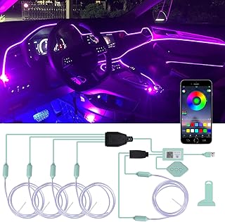 Car LED Interior Strip Lights,Safego 5 in 1 Interior Car Light with 236 inches Fiber Optic Multicolor RGB Sound Active automobile atmosphere Ambient Lighting Kit for Car Door, Center Console
