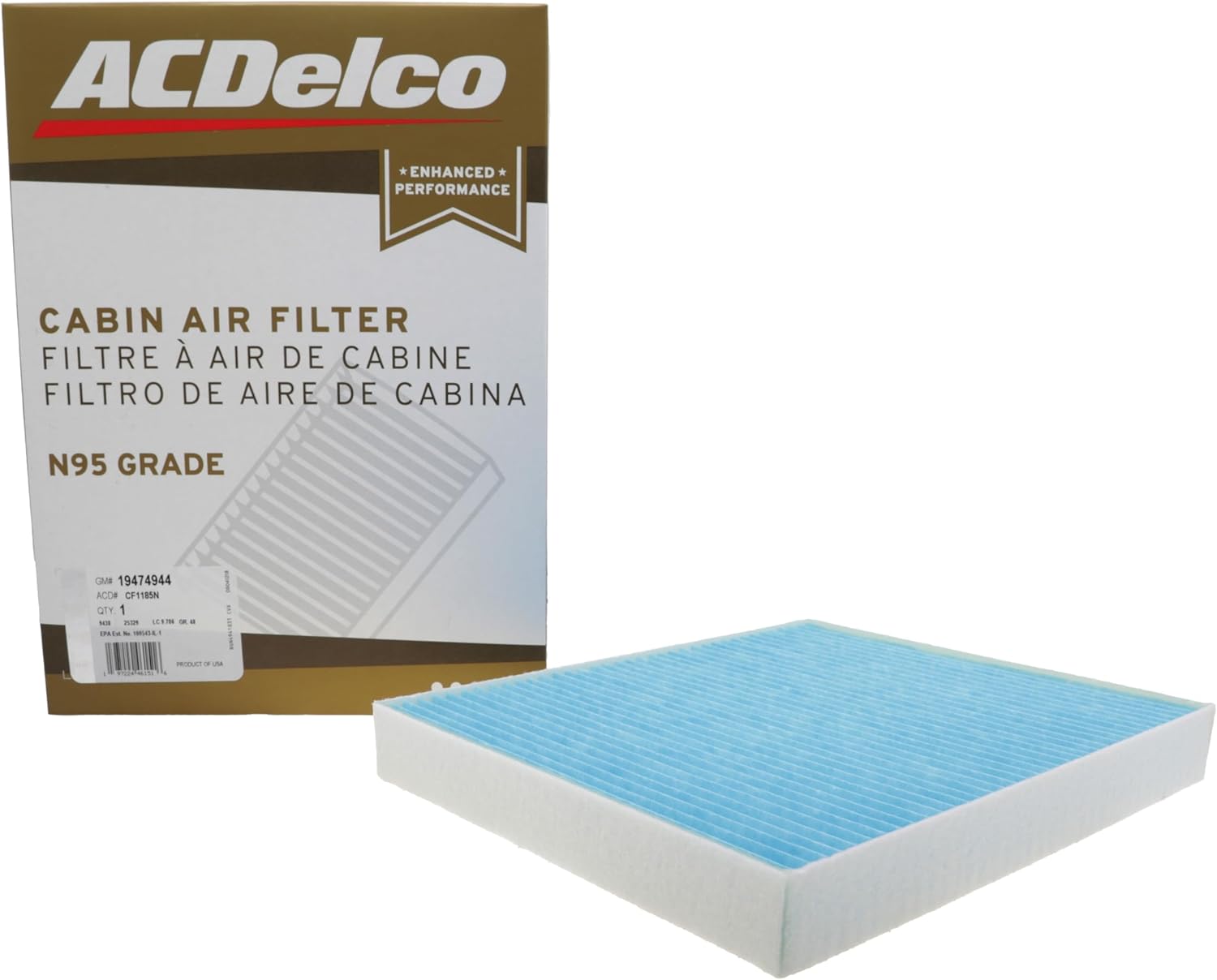 ACDelco Gold CF1185N (19474944) N95 Passenger Cabin Air Filter