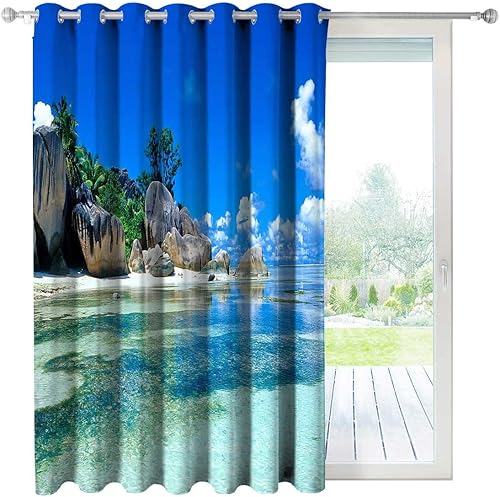 Miniatura 7 de Cortinas opacas con vista a la playa para habitaciones de costa de comedor, pesadas, 1 panel, 40 pulgadas de ancho x 47 pulgadas de alto
