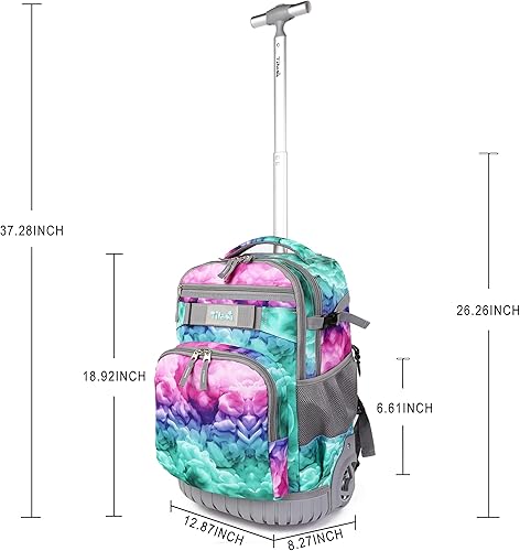 Miniatura 7 de Tilami Mochila con ruedas de 18 pulgadas, mochila con ruedas para escuela, universidad, estudiantes, viajes, niños y niñas, Nubes Verde