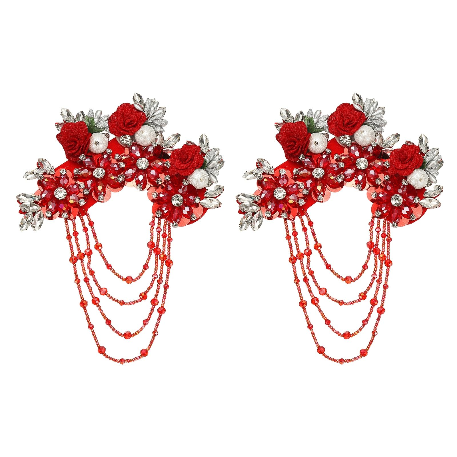 Appliques strass rouge de qualité premium avec fleurs en cristal 3D pour couture